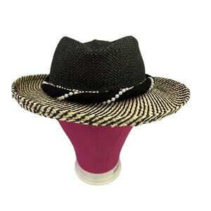 Scala Twisted Toyo Gambler Hat with Pearl Band and Bow